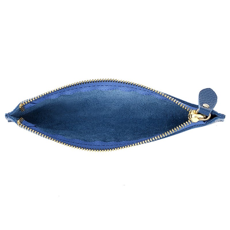 BTSKY Genuine Leather Pencil Case - Zippered Pen Case Stationery Bag Zipper Pouch Pencil Holder(Blue) - Image 5